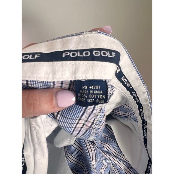 Polo Golf Ralph Lauren Plaid Mid-Rise Flat Front Golf Chino Short Blue/White 42 - Picture 4 of 5